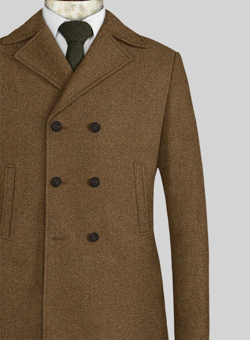 Royal Brown Heavy Tweed Pea Coat - Click Image to Close