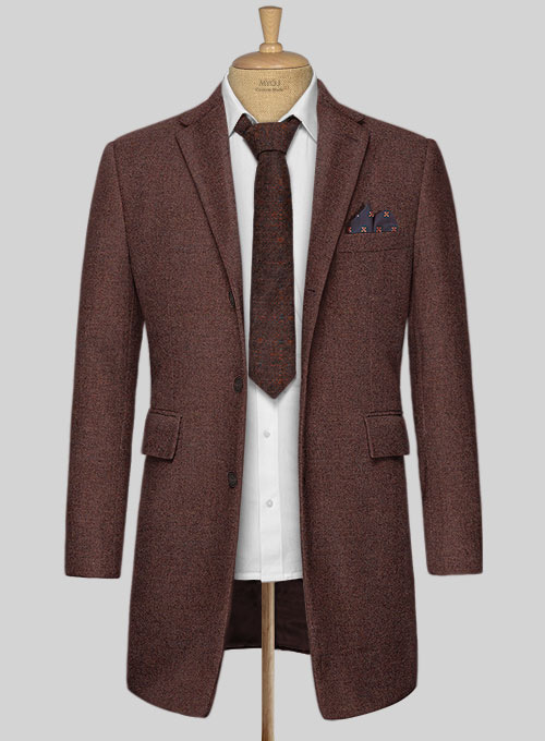 Royal Wine Herringbone Tweed Overcoat