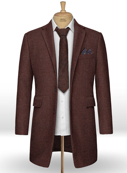 Royal Wine Herringbone Tweed Overcoat - Click Image to Close