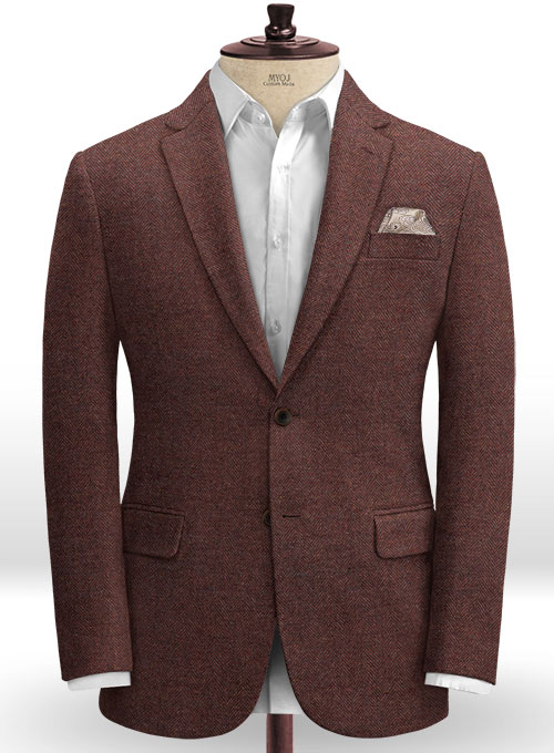 Royal Wine Herringbone Tweed Suit - Click Image to Close