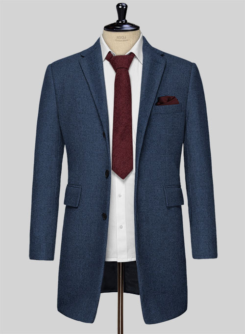 Rope Weave Persian Blue Tweed Overcoat - Click Image to Close