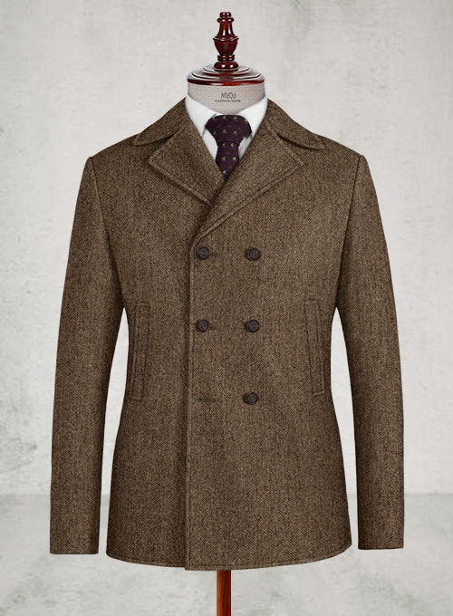 Rust Herringbone Tweed Pea Coat