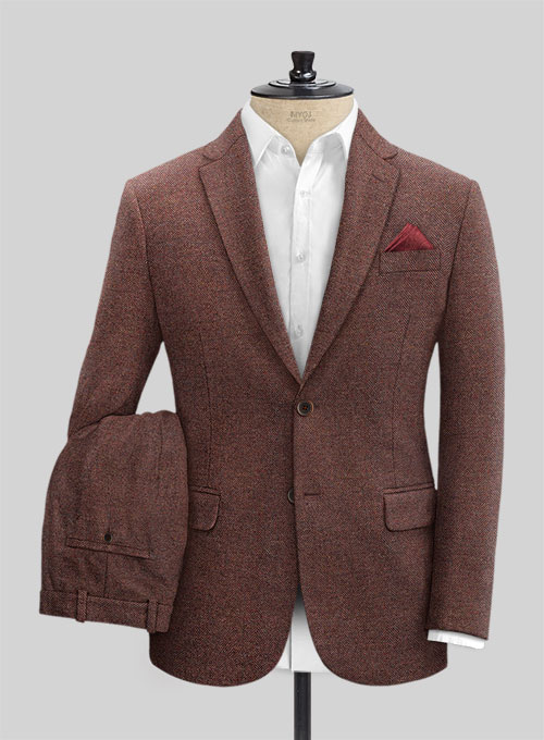 Royal Wine Herringbone Tweed Suit