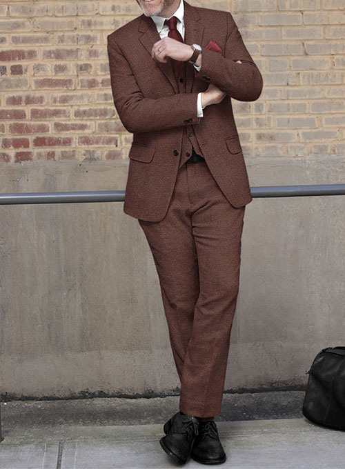 Royal Wine Herringbone Tweed  Suit