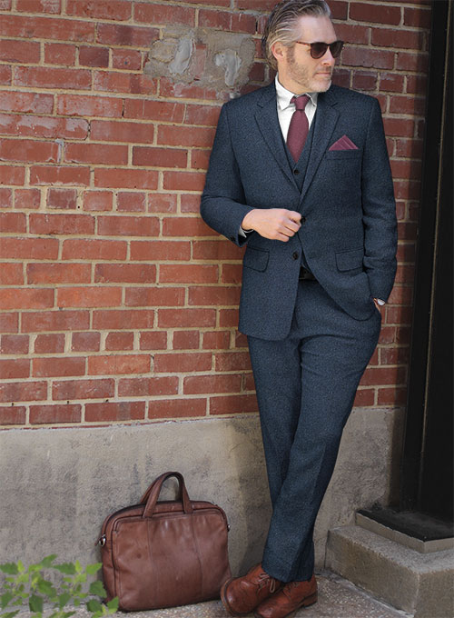 Showman Blue Herringbone Tweed Suit