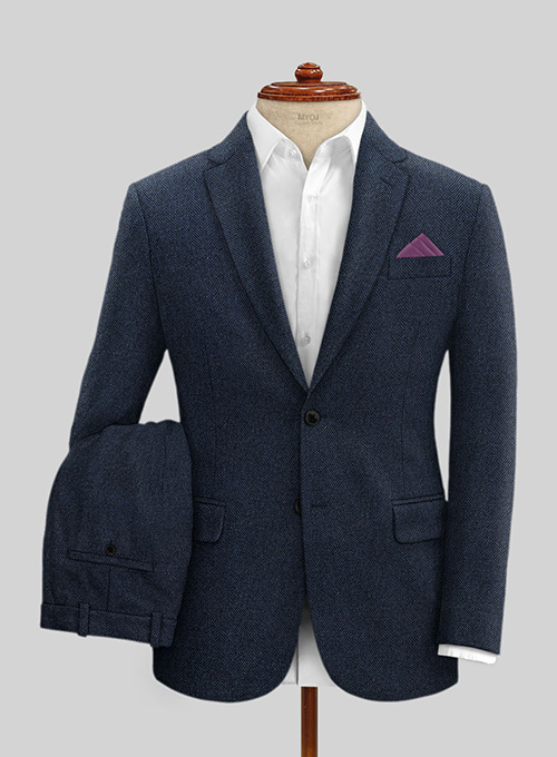 Showman Blue Herringbone Tweed Suit