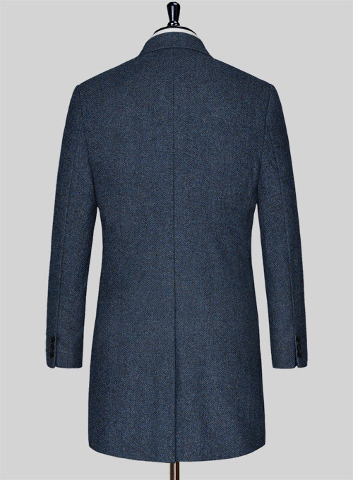 Showman Blue Herringbone Tweed Overcoat - Click Image to Close
