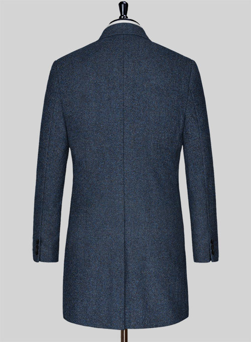 Showman Blue Herringbone Tweed Overcoat