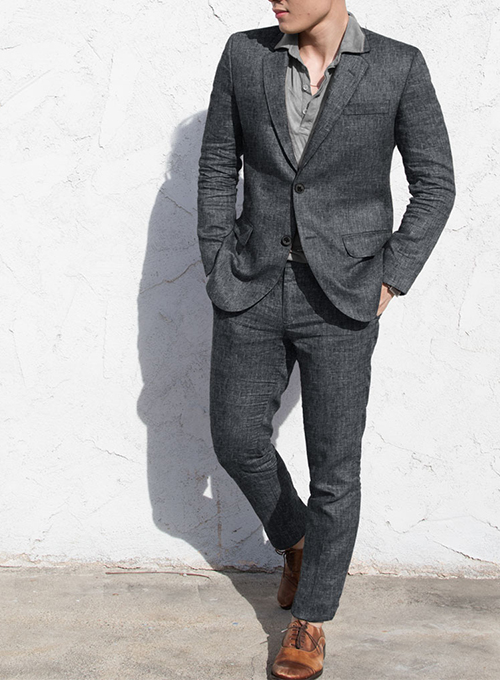 Slate Gray Pure Linen Suit - Click Image to Close