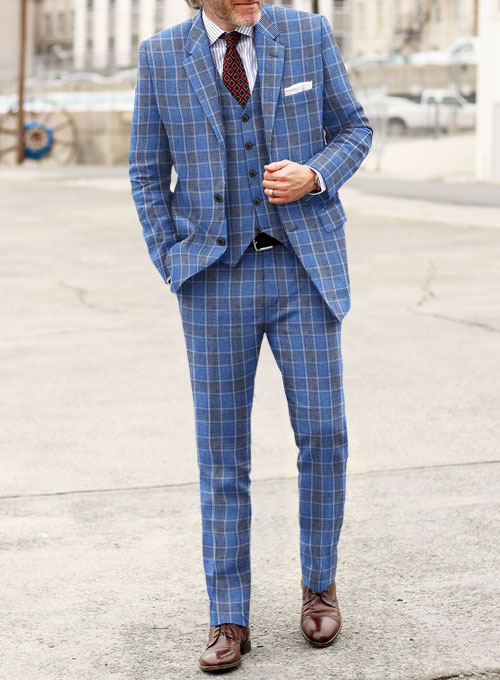 Solbiati Blue Checks Linen Suit