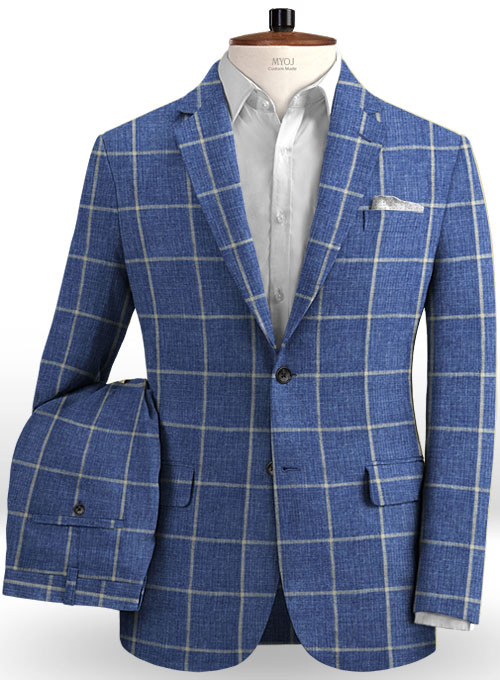 Solbiati Blue Windowpane Linen Suit