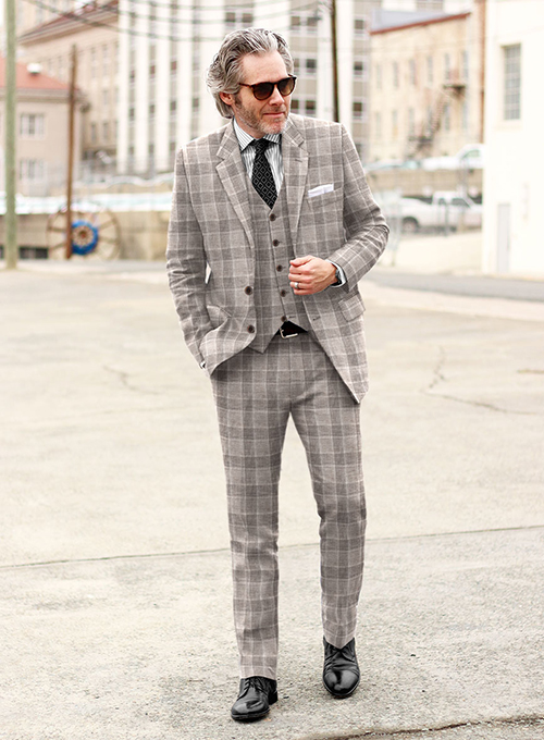 Solbiati Brown Checks Linen Suit - Click Image to Close