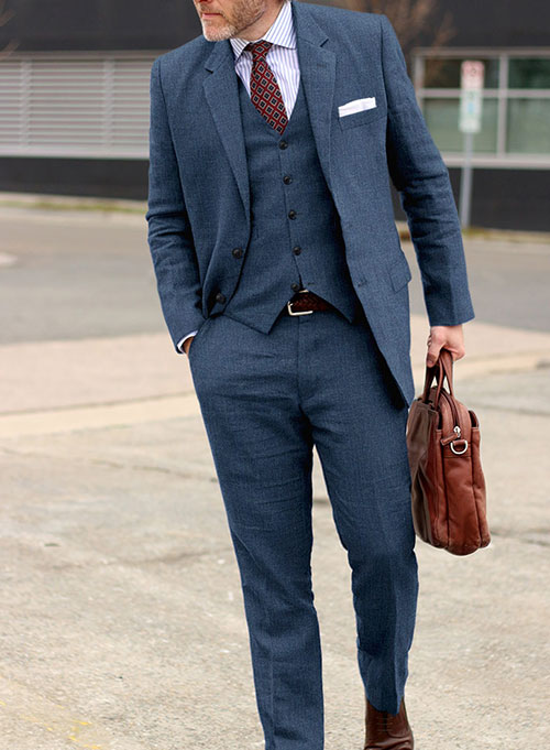 Solbiati Denim Mid Blue Linen Suit - Click Image to Close