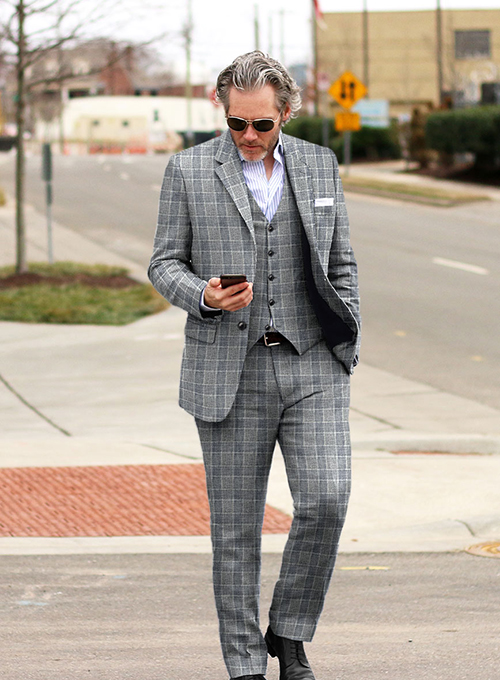 Solbiati Gray Checks Linen Suit - Click Image to Close