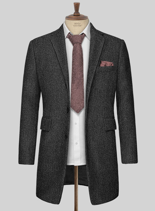 Stone Charcoal Tweed Overcoat - Click Image to Close