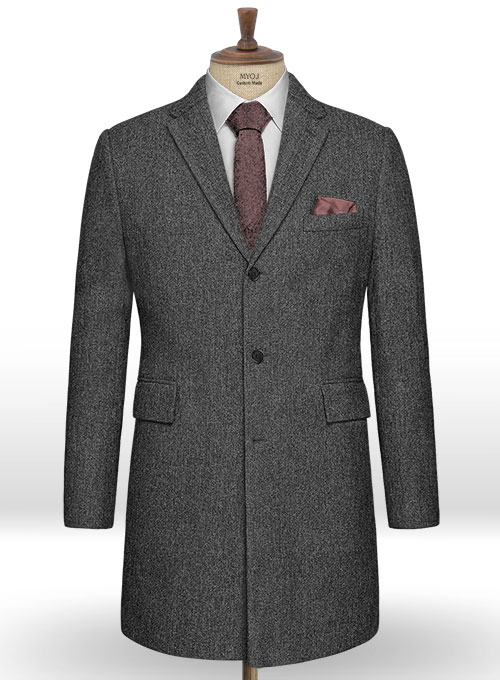 Stone Charcoal Tweed Overcoat