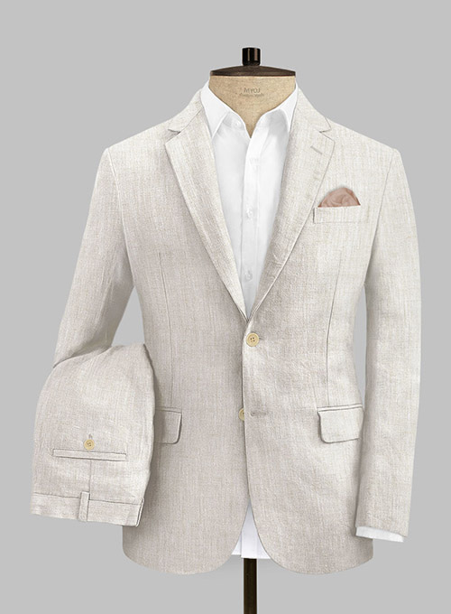 Tropical Beige Pure Linen Suit : Made To Measure Custom Jeans For