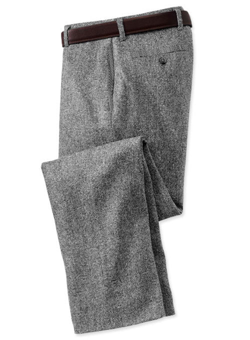Mens Trousers - Olive Herringbone Tweed