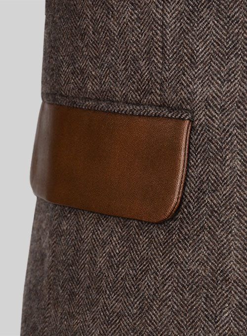 Vintage Dark Brown Herringbone Tweed Suit - Leather Trims - Click Image to Close