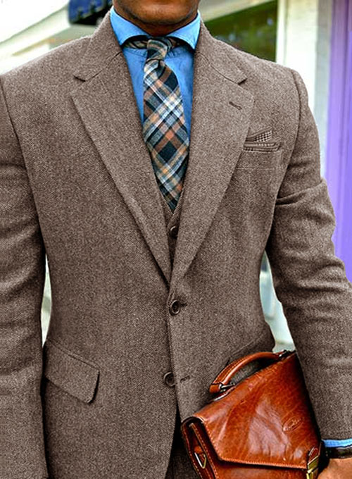 Vintage Dark Brown Herringbone Tweed Suit - Click Image to Close