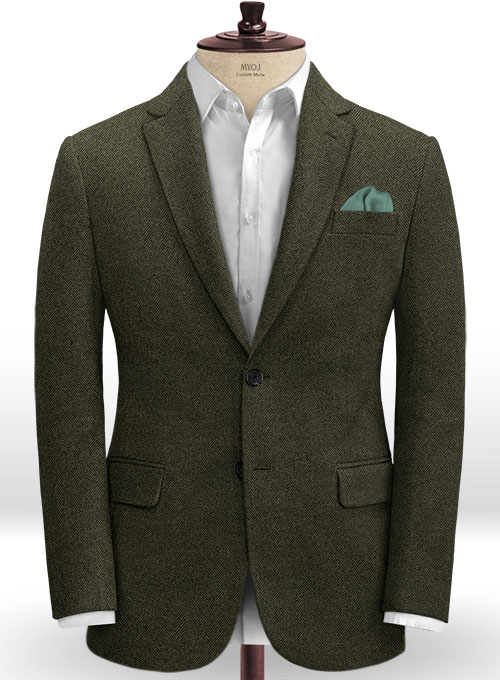 Vintage Flat Green Herringbone Tweed Suit - Click Image to Close