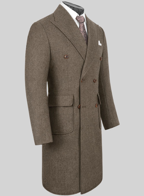 Musto Vintage Dark Brown Herringbone Tweed Overcoat