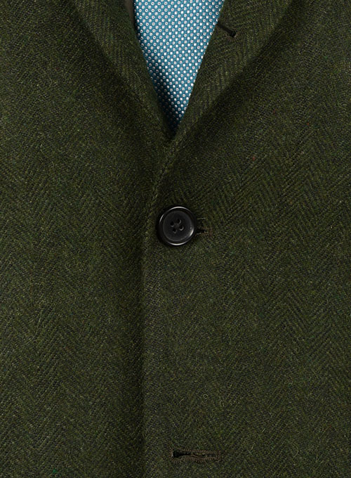 Vintage Herringbone Green Tweed Patch Pocket Jacket