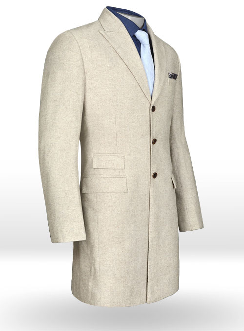 Vintage Herringbone Light Beige Tweed Long Coat - Click Image to Close