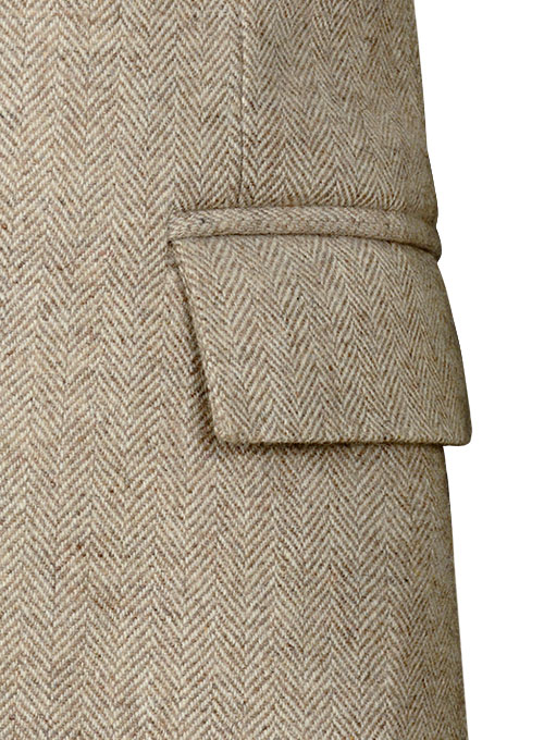 Vintage Herringbone Light Beige Tweed Long Coat