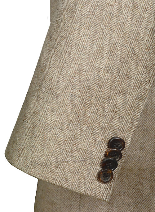 Vintage Herringbone Light Beige Tweed Long Coat