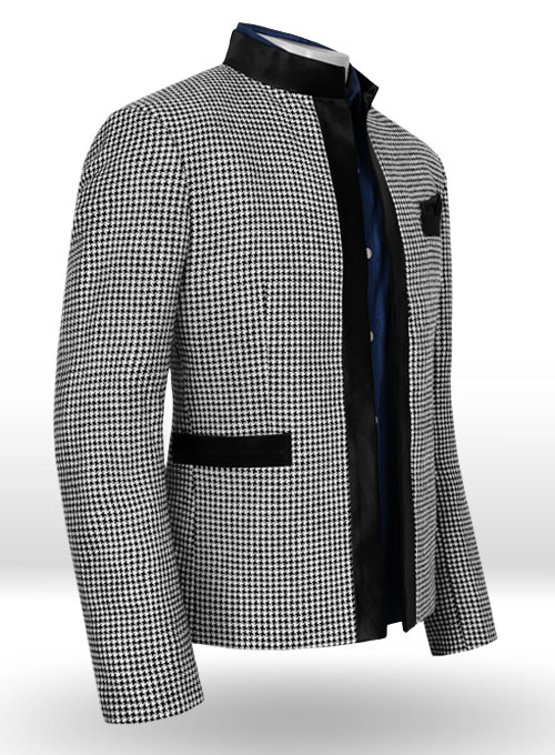 Vintage Houndstooth Tweed Nehru Tuxedo Jacket