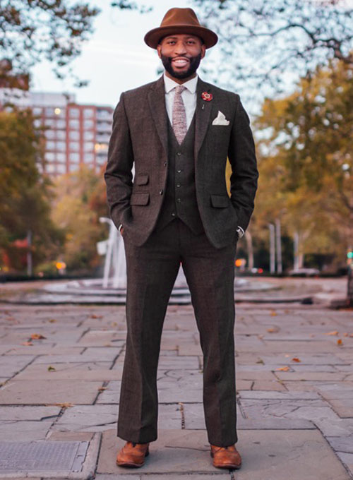 Vintage Jones Dark Brown Checks Tweed Suit : Made To Measure
