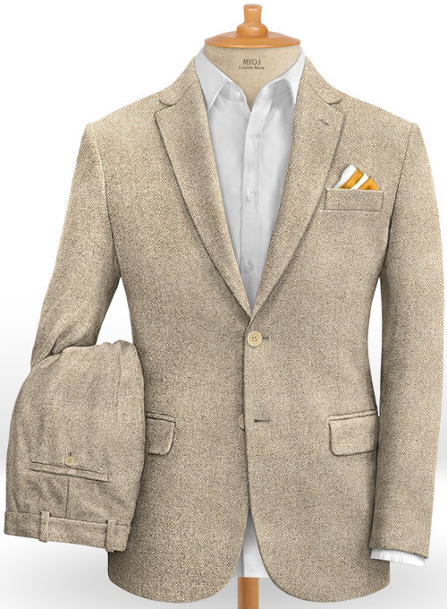 Vintage Herringbone Light Beige Tweed Suit : Made To Measure