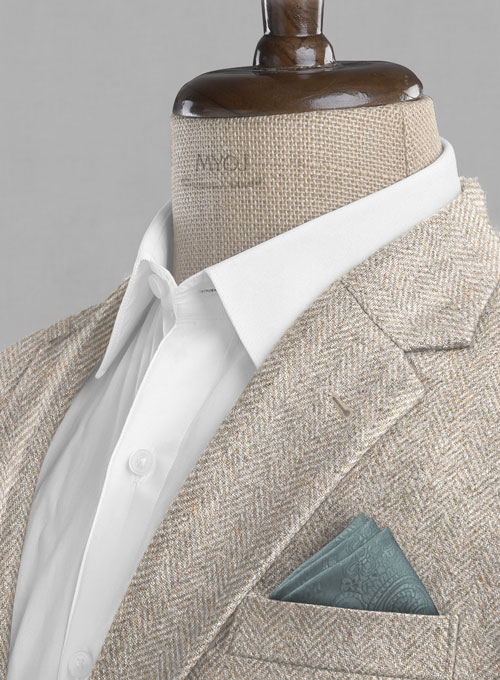 Vintage Herringbone Light Beige Tweed Jacket - Click Image to Close
