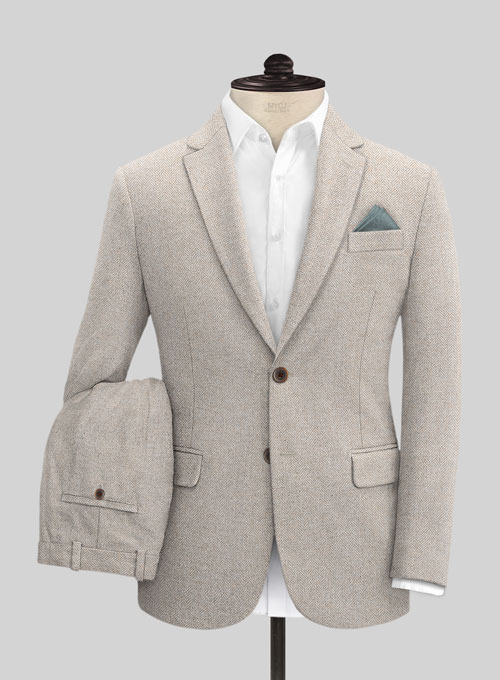 Vintage Herringbone Light Beige Tweed Suit