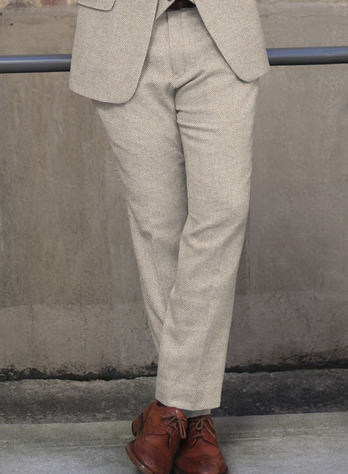 Vintage Herringbone Light Beige Tweed Suit - Click Image to Close