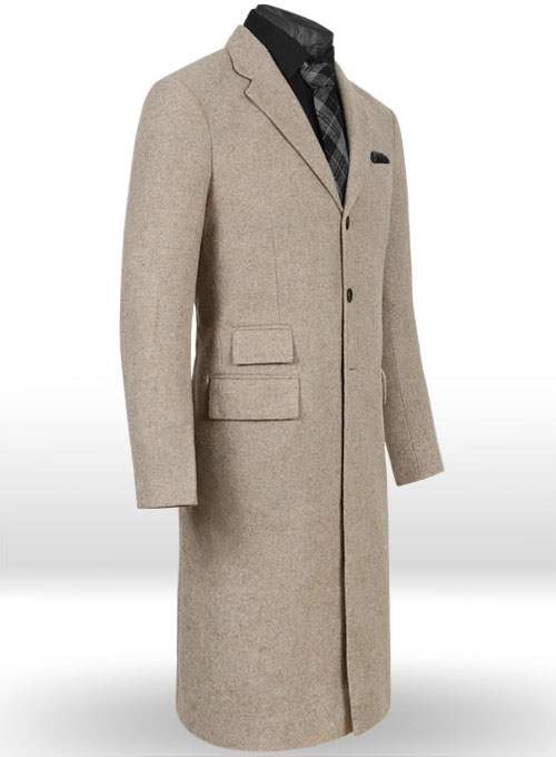 Vintage Plain Light Brown Tweed Long Coat