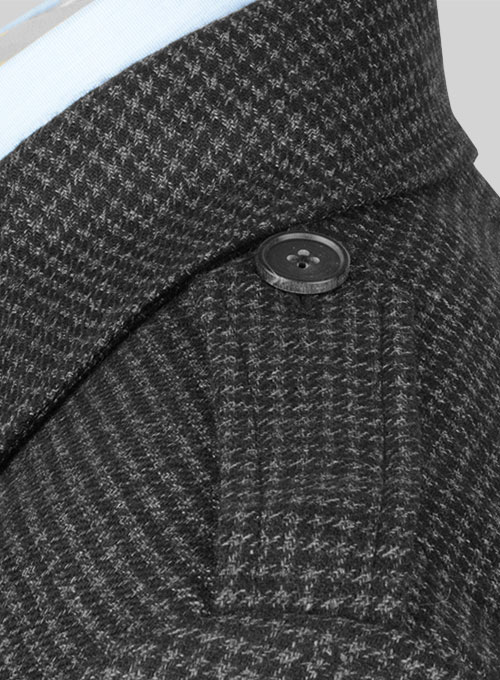 Vintage Black Knit Tweed GQ Trench Coat