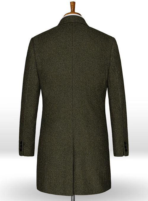 Vintage Flat Green Herringbone Tweed Overcoat - Click Image to Close
