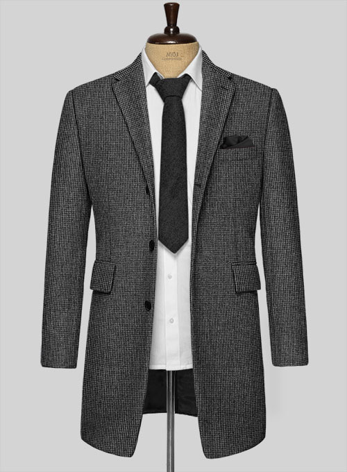 Vintage Gray Macro Weave Tweed Overcoat