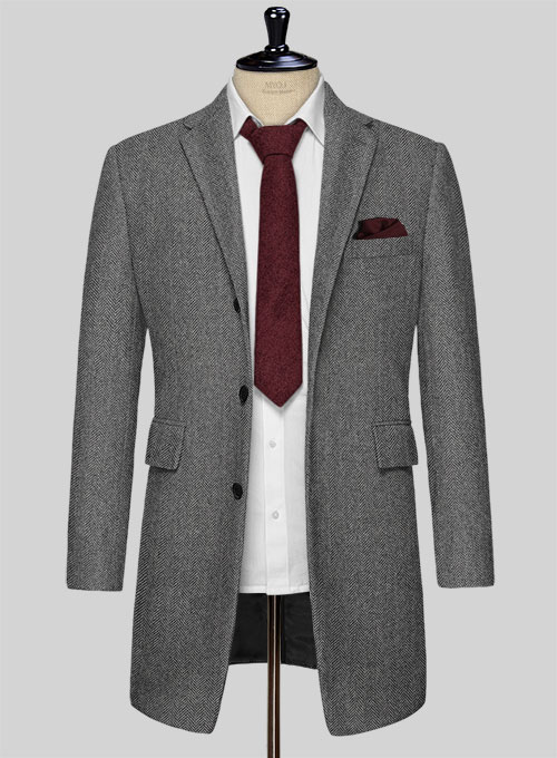 Vintage Herringbone Gray Tweed Overcoat - Click Image to Close