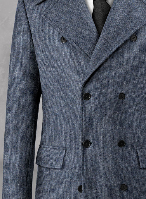 Vintage Herringbone Blue Tweed GQ Trench Coat