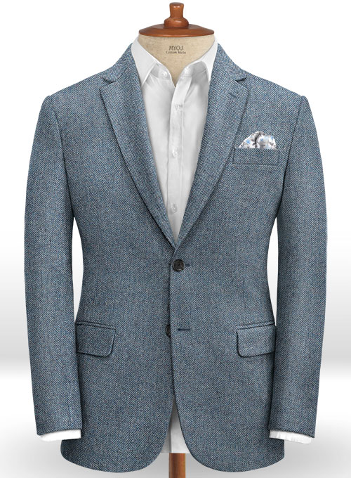 Vintage Herringbone Blue Tweed Suit - Click Image to Close