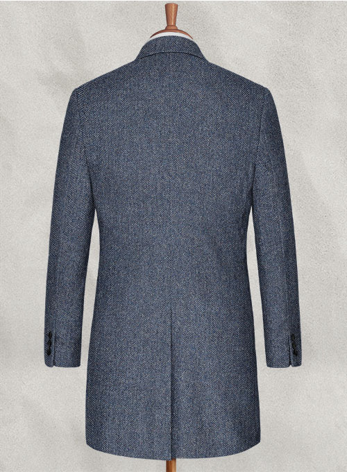 Vintage Herringbone Blue Tweed Overcoat - Click Image to Close