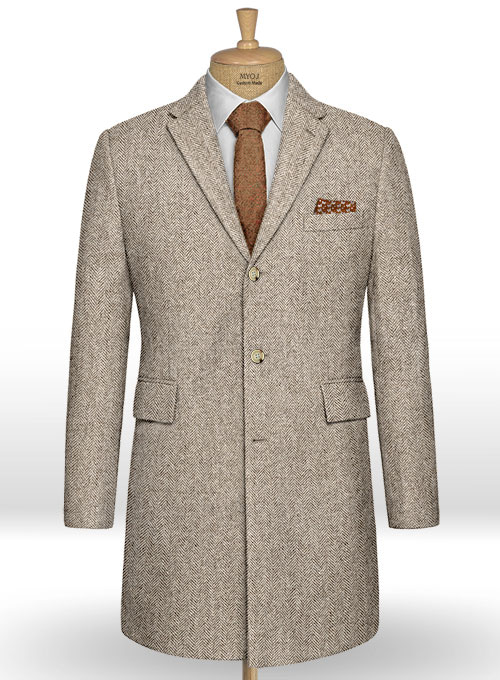 Vintage Herringbone Brown Tweed Overcoat