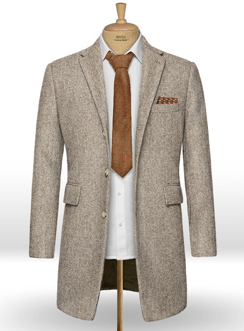 Vintage Herringbone Brown Tweed Overcoat - Click Image to Close