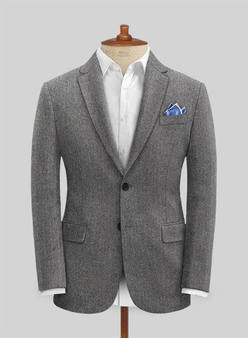 Vintage Herringbone Gray Tweed Suit