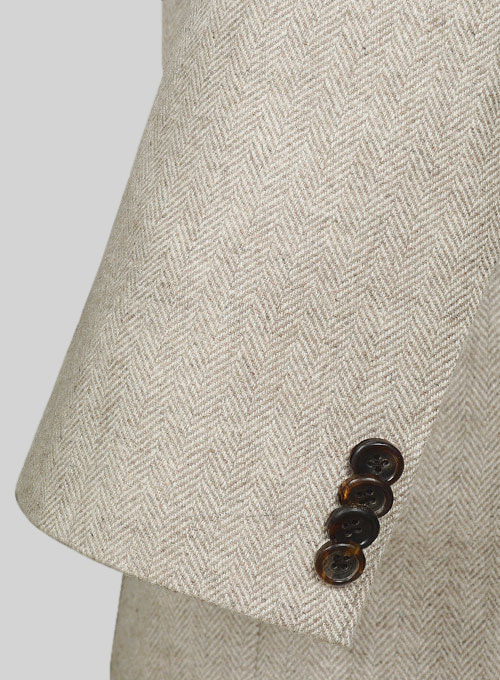 Vintage Herringbone Light Beige Tweed Long Coat