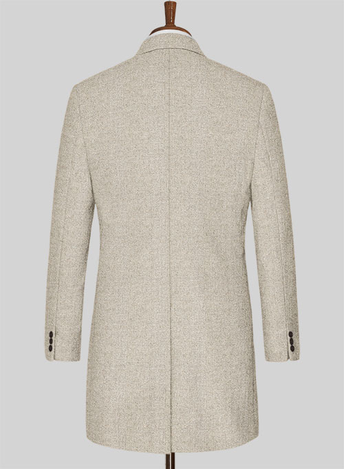 Vintage Herringbone Light Beige Tweed Overcoat