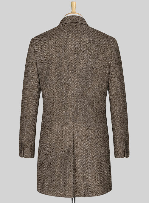 Vintage Dark Brown Herringbone Tweed Overcoat - Click Image to Close
